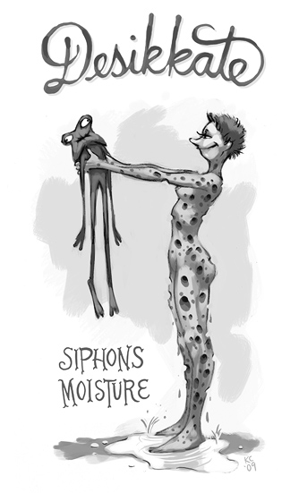 Siphons moisture. Desikkate