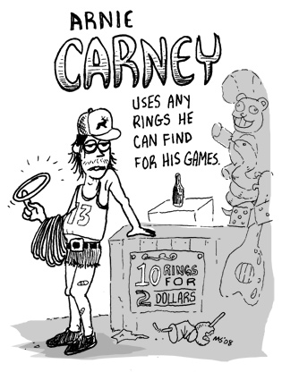 Uses any rings he can find for his games. Arnie Carney